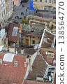 High angle view of Rynok Square in Lviv Ukraine with historic architecture, cobblestone streets and people walking 138564770