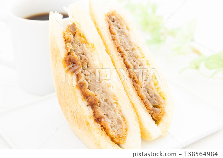 Delicious Menchi-katsu sandwich and coffee 138564984