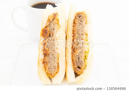 Delicious Menchi-katsu sandwich and coffee 138564986