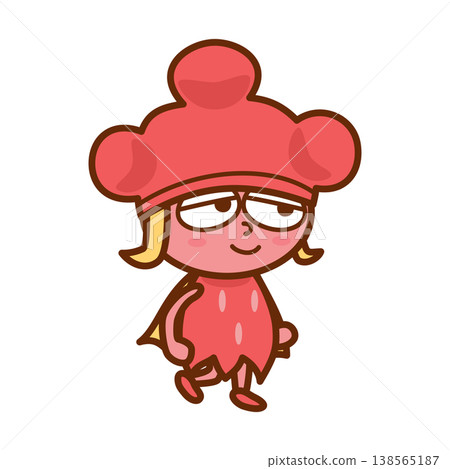 An illustration of a girl walking in a strawberry-patterned dress (facing forward). An illustration of a girl walking in a strawberry-patterned dress (facing forward). 138565187