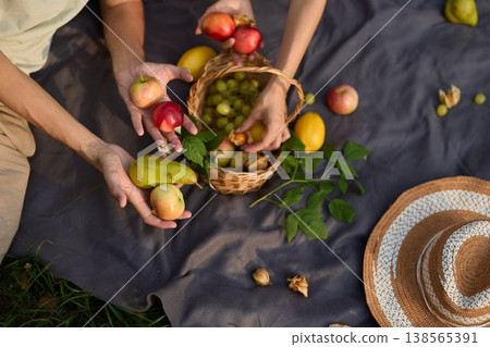 Arrangement of assorted fruits with warm light and gentle shadows Arrangement of assorted fruits with warm light and gentle shadows 138565391