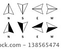 Compass arrow icon set with cardinal directions North, South, East, West. Navigation and map pointer symbols. 138565474