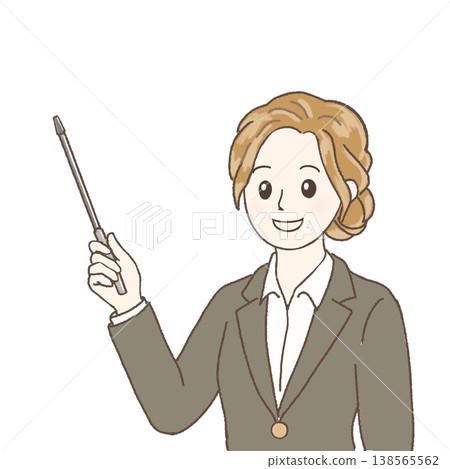 一幅簡單易用的插圖,描繪了一位女商務人士用指示棒解釋某事。 一幅簡單易用的插圖,描繪了一位女商務人士用指示棒解釋某事。 138565562