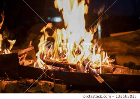 Bright fire from the fire at night Bright fire from the fire at night 138565815