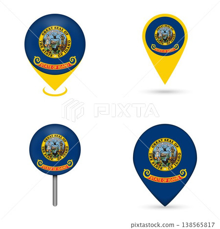 Idaho State Flag Map Pin Icons Set Collection 138565817