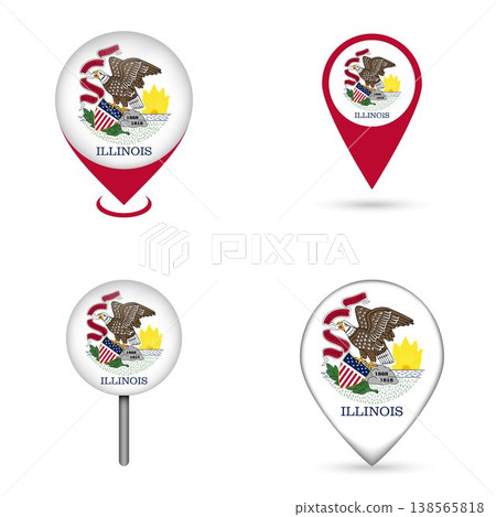 Illinois State Flag Map Pin Icons Set Collection Illinois State Flag Map Pin Icons Set Collection 138565818