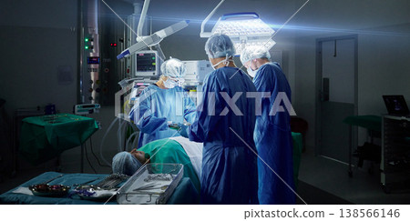 Healthcare, teamwork and doctors in a hospital for an operation together, working in theater to save a life. Medical, emergency and a surgeon team in the operating room of a clinic for surgery Healthcare, teamwork and doctors in a hospital for an operation together, working in theater to save a life. Medical, emergency and a surgeon team in the operating room of a clinic for surgery 138566146