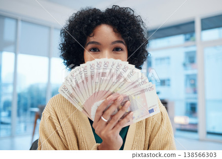 Woman, portrait and cash fan with financial freedom, bonus or winning with wealth, bills and lottery. Money, investment and rich with euro notes, success in finance with prize or reward with payment Woman, portrait and cash fan with financial freedom, bonus or winning with wealth, bills and lottery. Money, investment and rich with euro notes, success in finance with prize or reward with payment 138566303