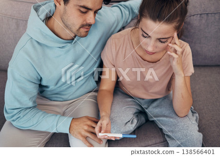 Couple, pregnancy test and stress on sofa infertility, anxiety or support man. Woman, or male person or frustrated ovulation news or waiting information fear for loss, relationship problem or comfort Couple, pregnancy test and stress on sofa infertility, anxiety or support man. Woman, or male person or frustrated ovulation news or waiting information fear for loss, relationship problem or comfort 138566401