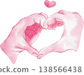 Watercolor of Two hands forming a heart shape with a small pink heart above 138566438