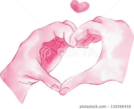 Watercolor of Two hands forming a heart shape with a small pink heart above Watercolor of Two hands forming a heart shape with a small pink heart above 138566438