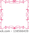 Decorative pink ribbon and bow frame with heart accents watercolor 138566439