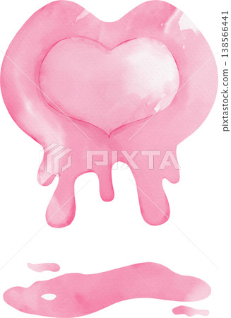 Pink watercolor heart shape dripping with liquid png love romance Valentine 138566441