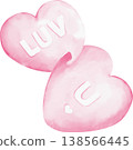 Two pink watercolor hearts with words 'LUV U' visible png love valentines 138566445