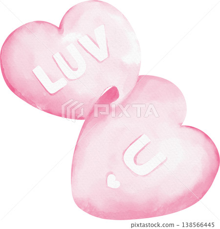 Two pink watercolor hearts with words 'LUV U' visible png love valentines Two pink watercolor hearts with words 'LUV U' visible png love valentines 138566445