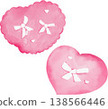 Two pink watercolor hearts with white bows and small hearts png love valentine 138566446