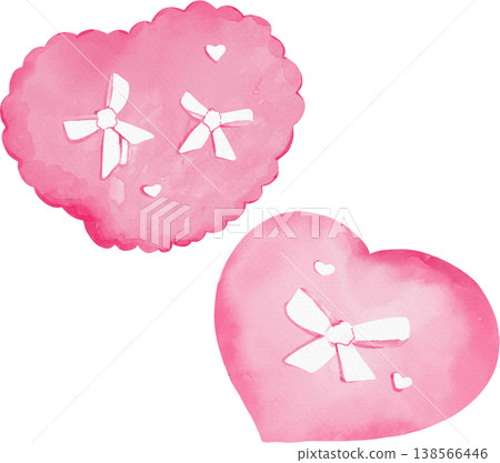 Two pink watercolor hearts with white bows and small hearts png love valentine Two pink watercolor hearts with white bows and small hearts png love valentine 138566446