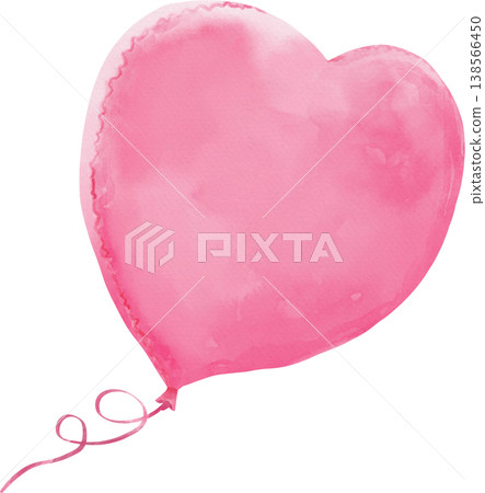 Soft pink watercolor heart balloon with swirling ribbon png love celebration 138566450