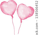 Two watercolor pink heart shaped balloons float with strings love romance 138566452