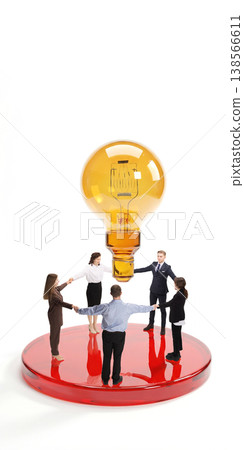 Business team forming circle around light bulb innovation idea collaboration. Business team forming circle around light bulb innovation idea collaboration. 138566611
