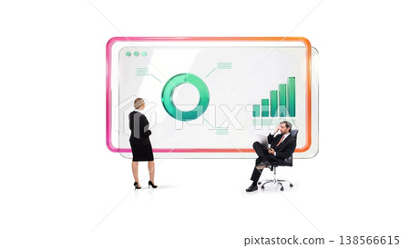 Business team reviewing digital dashboard interface with analytics metrics. 138566615