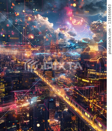 A fun night view of an entertaining city 138566663