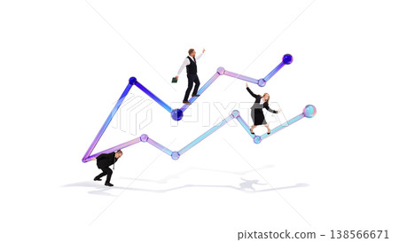 Business people balancing on abstract financial graph growth and decline. Business people balancing on abstract financial graph growth and decline. 138566671