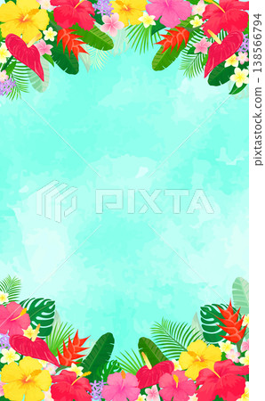 熱帶植物淺藍色背景框 3_垂直 138566794