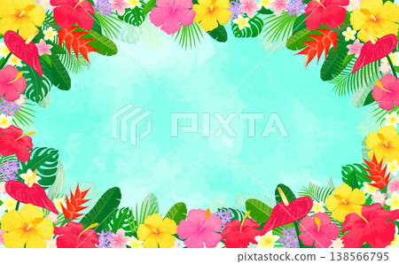 熱帶植物淺藍色背景框 4_橫向 138566795