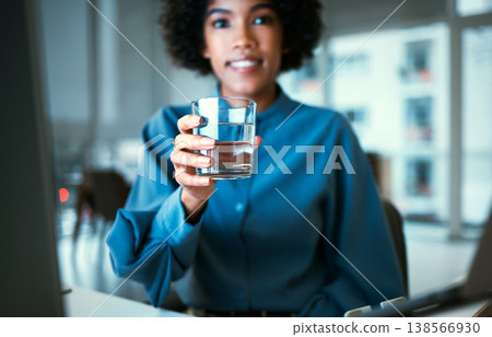 Woman, glass and water in portrait, office and smile for hydration, wellness and pride at finance company. Accountant, natural drink and happy for nutrition, diet or detox for health in workplace Woman, glass and water in portrait, office and smile for hydration, wellness and pride at finance company. Accountant, natural drink and happy for nutrition, diet or detox for health in workplace 138566930