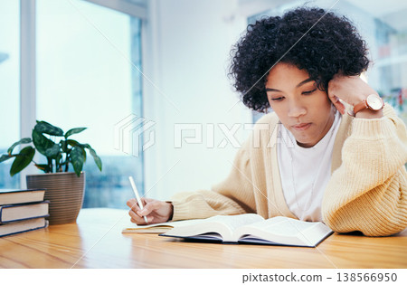 Bible, notes and thinking, woman studying religion in home and Christian faith knowledge of God for hope. Reading, writing and girl at table with holy book, learning gospel for inspiration and prayer Bible, notes and thinking, woman studying religion in home and Christian faith knowledge of God for hope. Reading, writing and girl at table with holy book, learning gospel for inspiration and prayer 138566950