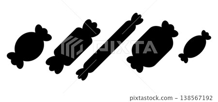 Candy and sweets silhouette icon set. Various wrapped chocolate and caramel candies. Vector illustration Candy and sweets silhouette icon set. Various wrapped chocolate and caramel candies. Vector illustration 138567192