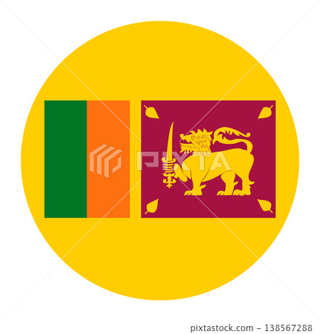 Circular Sri Lankan national flag symbol. Country emblem with lion for travel and culture. 138567288