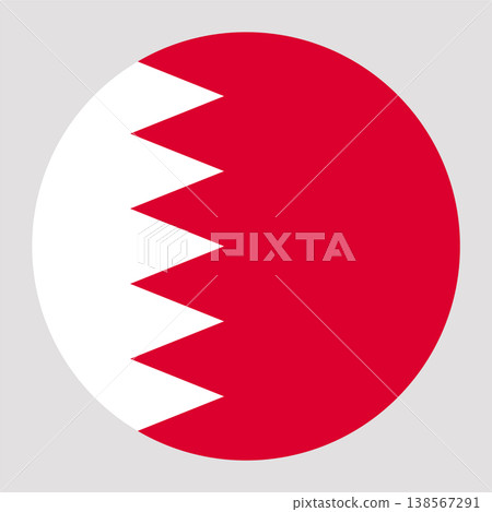 Circular Bahrain national flag symbol. Country emblem for travel, business and culture. 138567291