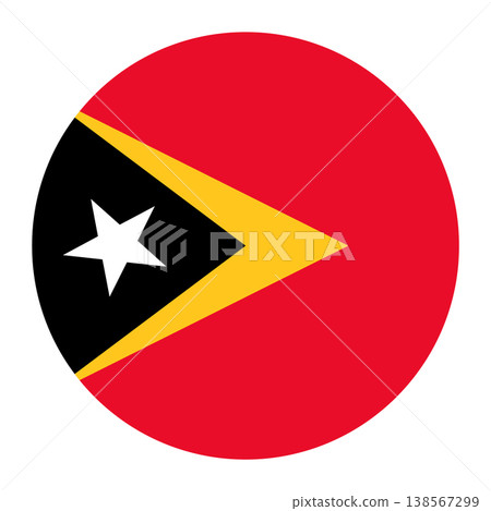 Circular Timor-Leste national flag symbol. Country emblem for travel and culture. 138567299