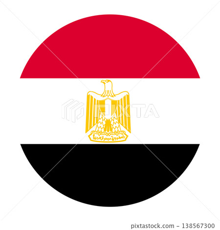 Circular Egypt national flag symbol. Country emblem with Eagle of Saladin for travel and culture. Circular Egypt national flag symbol. Country emblem with Eagle of Saladin for travel and culture. 138567300