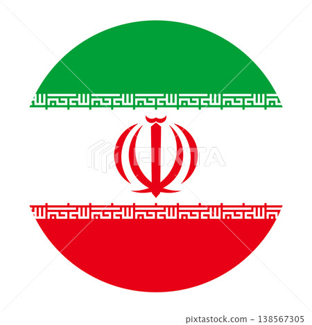 Circular Iranian national flag symbol. Country emblem for travel, language and culture. Circular Iranian national flag symbol. Country emblem for travel, language and culture. 138567305