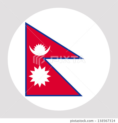 Circular Nepal national flag symbol. Unique non-rectangular flag emblem for travel and culture. 138567314