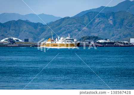 The Suruga Bay Ferry "Fuji" departing from Shimizu Port The Suruga Bay Ferry "Fuji" departing from Shimizu Port 138567428