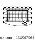 The soccer ball is lying next to the soccer goal. A football match. World Football Day. 138567564