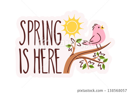 Bird Singing On Branch Hand Drawn 138568057