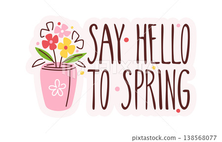 Spring Lettering With Flower Vase Hand Drawn Spring Lettering With Flower Vase Hand Drawn 138568077