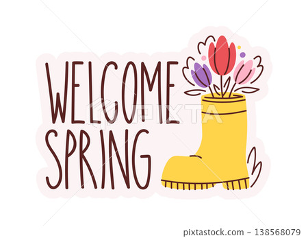 Boot Vase With Tulip Bouquet Hand Drawn Boot Vase With Tulip Bouquet Hand Drawn 138568079