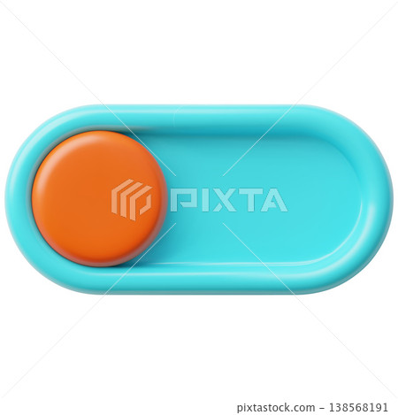 A 3D slider switch icon with an orange button in a blue housing, facing left. A 3D slider switch icon with an orange button in a blue housing, facing left. 138568191