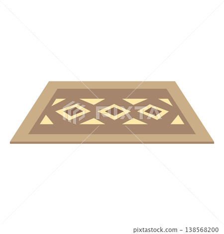 Brown rug with geometric rhombus pattern, vector cartoon carpet for floor in room or doormat, cozy home textile mat Brown rug with geometric rhombus pattern, vector cartoon carpet for floor in room or doormat, cozy home textile mat 138568200