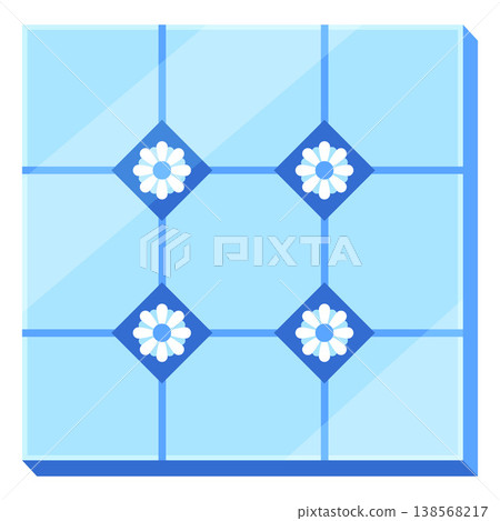 Picture square shape floral ornament, blue ceramic tile pattern, abstract paint art, vector interior design decoration 138568217