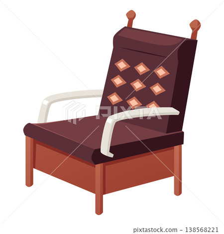 Wooden armchair with geometric rhombus pattern vector flat icon, church lounge furniture, vintage couch Mexican interior Wooden armchair with geometric rhombus pattern vector flat icon, church lounge furniture, vintage couch Mexican interior 138568221