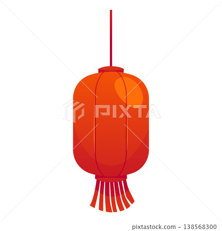 Traditional red Asian hanging lantern with a tassel. 138568300