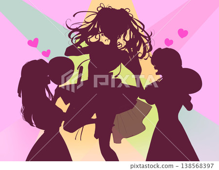 兩名女子手持扇子和螢光棒,為正在唱歌跳舞的偶像加油。 (剪影,燈光) 兩名女子手持扇子和螢光棒,為正在唱歌跳舞的偶像加油。 (剪影,燈光) 138568397