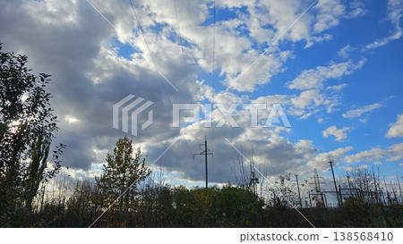 Peaceful evening panorama sky on golden hour over the horizon. Peaceful evening panorama sky on golden hour over the horizon. 138568410
